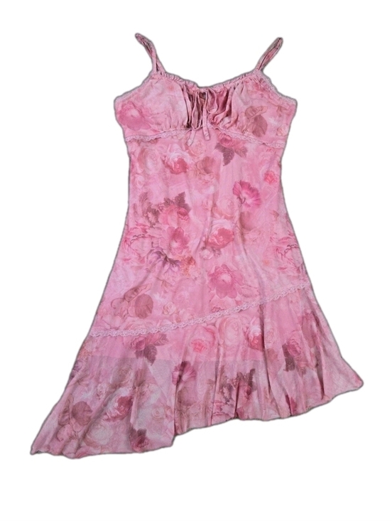 Steve Madden Dresses & Skirts - Y2k Madden Girl Babydoll Milkmaid Dress Sheer Pink Floral Asymmetric Romantic